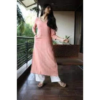 Women Long Peach Kurtis