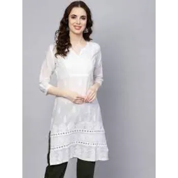 Designer White Embroidery Kurtis