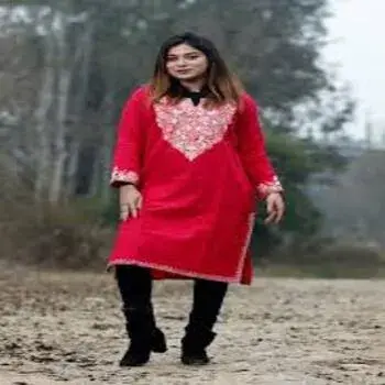 Red Color Aari Work Embroidered Kurti