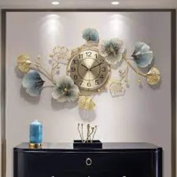  Creative Metal Ginkgo Leaves Artistic Wall Clock Home Decor Art