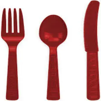 Plain Dark Red Disposable Plastic Cutlery