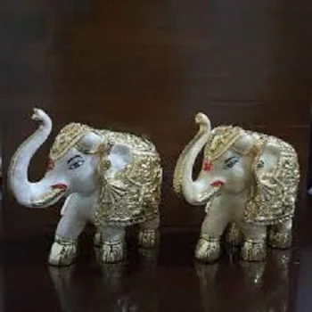 Elephant porcelain With Silver Statue