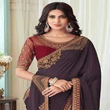 Stylish Maroon Elite Embroidery Saree
