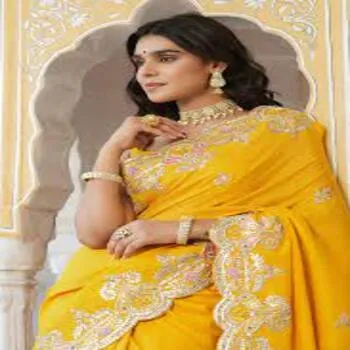 Yellow Color Elite Embroidery Sarees