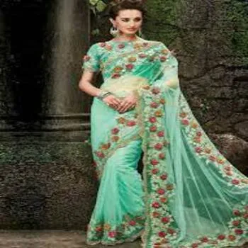 Sea Green Net Stone Work Sarees 