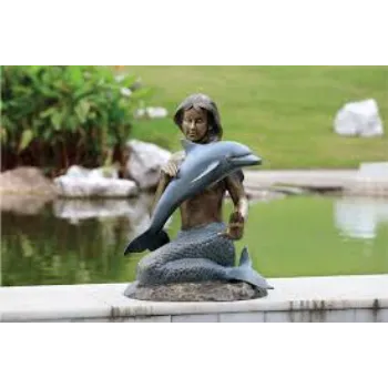  Mermaid With Dolphin Statue