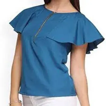 Front Zip Blue Color Tops