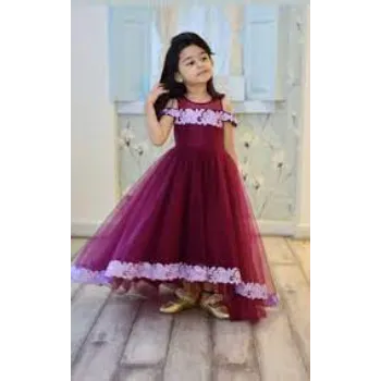 Girls Wine Color Net Frock
