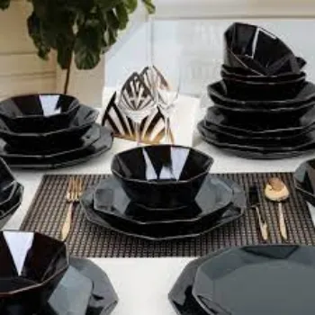 Glass Dinner Set Black Color