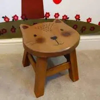 Brown Cat Face Stool For Kids