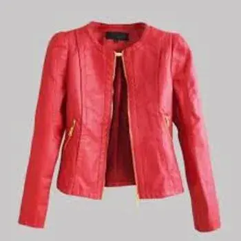 Stylish Red Leather Ladies Jacket