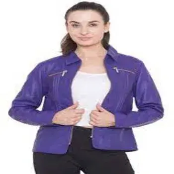 Solid Purple Leather Jacket For Ladies 