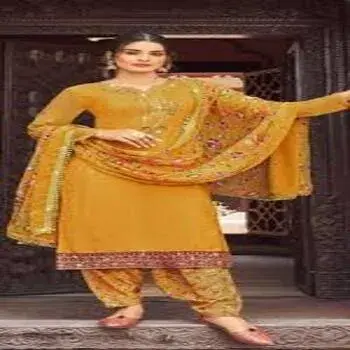 Mustard Crepe Punjabi Suit For Ladies 