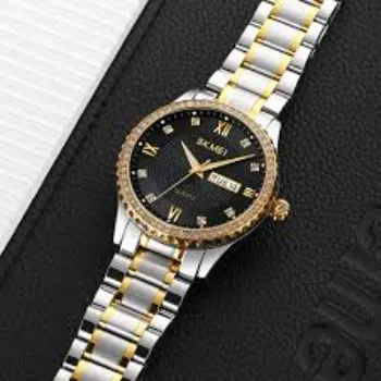  SHEIN 1pc Men Crocodile Embossed Brown PU Polyurethane Strap Date Round Dial Quartz Watch