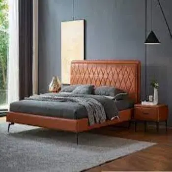 Leather Bed Brown Color