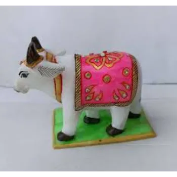  Painted White Marble Cow Statue