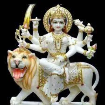  Painted Hindu Marble Maa Durga Statue