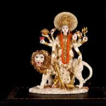 Painted Hindu Temple Marble Durga Statue