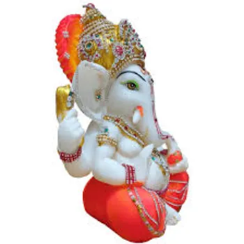  Decorify White Red Marble Ganesh Statue
