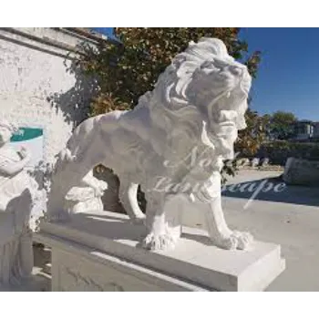  White Marble Lion On Base