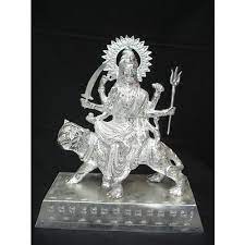 Durga White Metal Statue