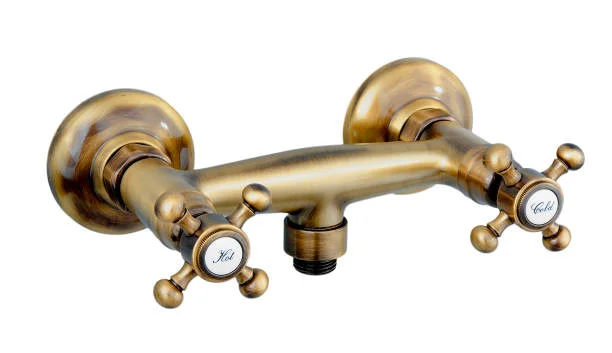 Deck Mounted Double Handle Crest Brass Wall Mixer