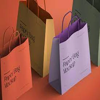 Logo Print MultiColor Paper Bags For Shopping 