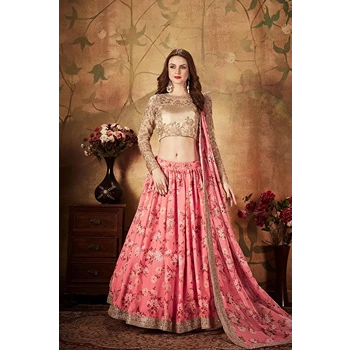 Pink Color Flower Printed Style Lehenga