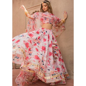 White Color Flower Printed Style Lehenga