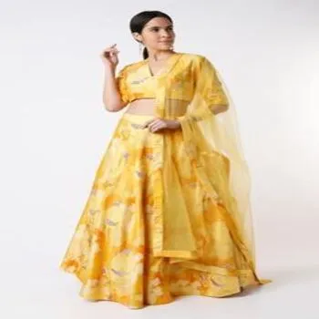 Yellow Monotone Printed Lehenga