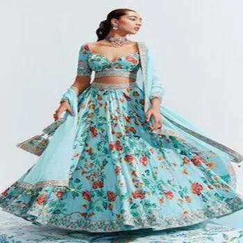 Printed Lehenga With Sky Blue Hue