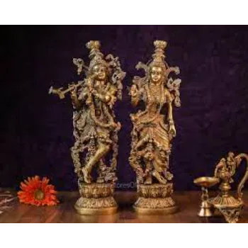  Golden Brass Radha Krishna Statue