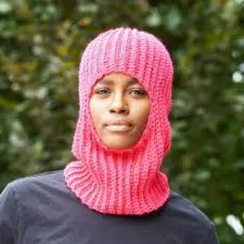 Pink Ribbed  Balaclava Cap 