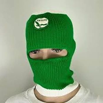 Lavish Green Woolen Ribbed Balaclava Cap