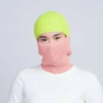 Duo Color Ribbed Balaclava Cap