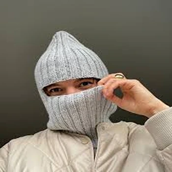 Stylish Grey Unisex Cool Ribbed Balaclava Cap