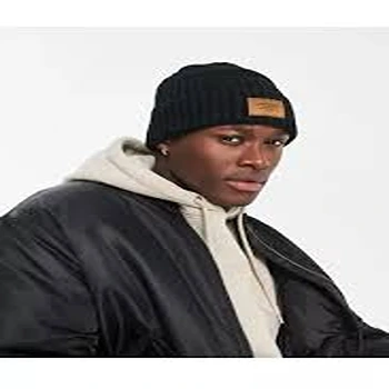 Radiant Black Woolen Ribbed Caps