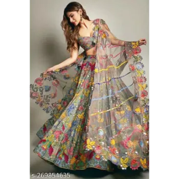 Semi Stitch Multi Color Lehenga 