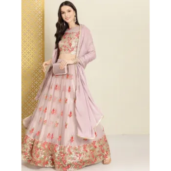 Semi Stitch Embroidery Lehenga