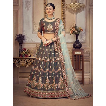 Brown Color Semi Stitched Lehenga