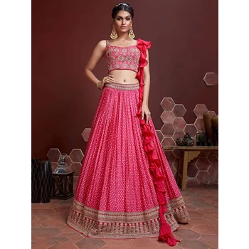 Pink Color Stylish Semi Stitched Lehenga