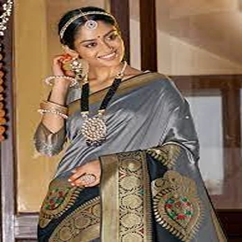 Beautiful Grey Silk Banarasi Saree