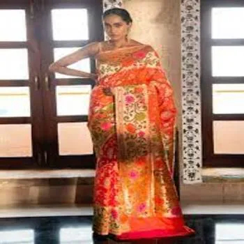 Orange Silk Handloom Banarasi Saree