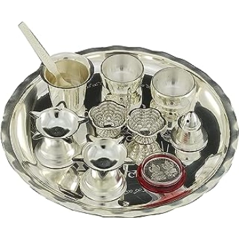 New Silver Thali For Worship 