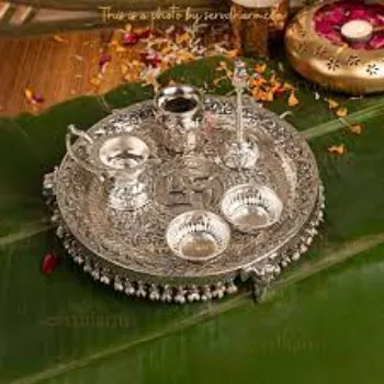 Pooja Craft & Embroidary Silver Thali