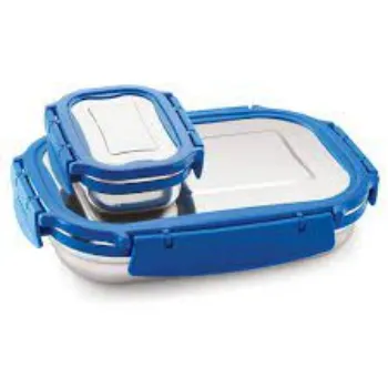 Steel Lunch Box Blue Silver Color 