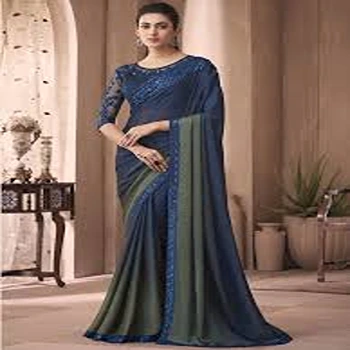 Ravishing Blue Trendy Embroidery Saree