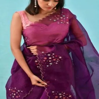 Trendy Purple Thread Embroidery Sarees