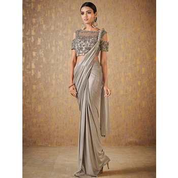 Plain Saree With Embroidered Blouse Trendy Sarees