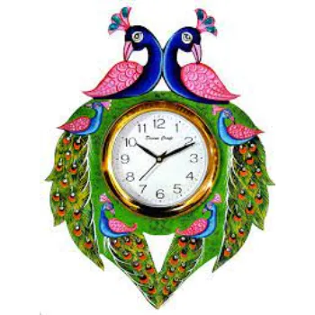 CAPIO ART Wooden Round Handmade Peacock Vintage Wall Clock 